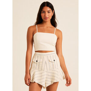 ALEXIS Norwood High Waist Shorts Striped Ruffle Linen Blend Ivory Small